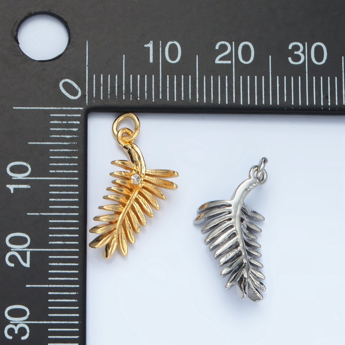 24K Gold Filled CZ Palm Leaf Nature Charm in Gold & Silver | E377