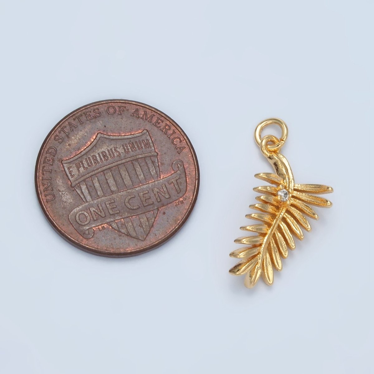 24K Gold Filled CZ Palm Leaf Nature Charm in Gold & Silver | E377