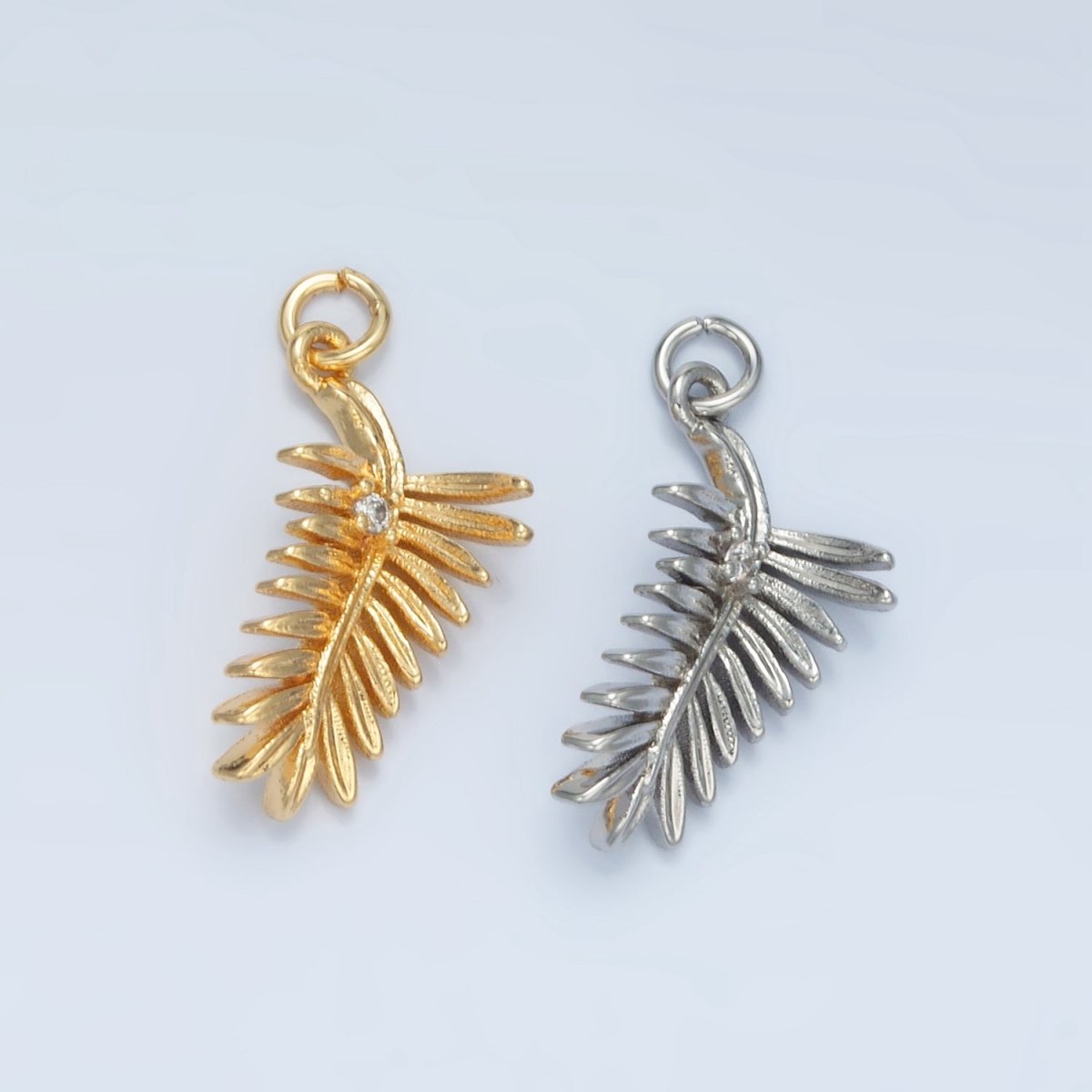 24K Gold Filled CZ Palm Leaf Nature Charm in Gold & Silver | E377