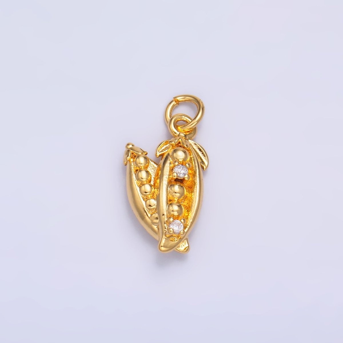 24K Gold Filled CZ Pea Pods Fruit Multidimensional 3D Charm in Gold & Silver | M173