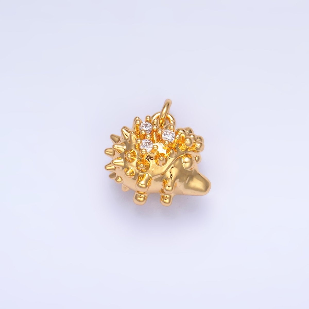 24K Gold Filled CZ Porcupine Hedgehog Animal 3D Multidimensional Charm in Gold & Silver | W380