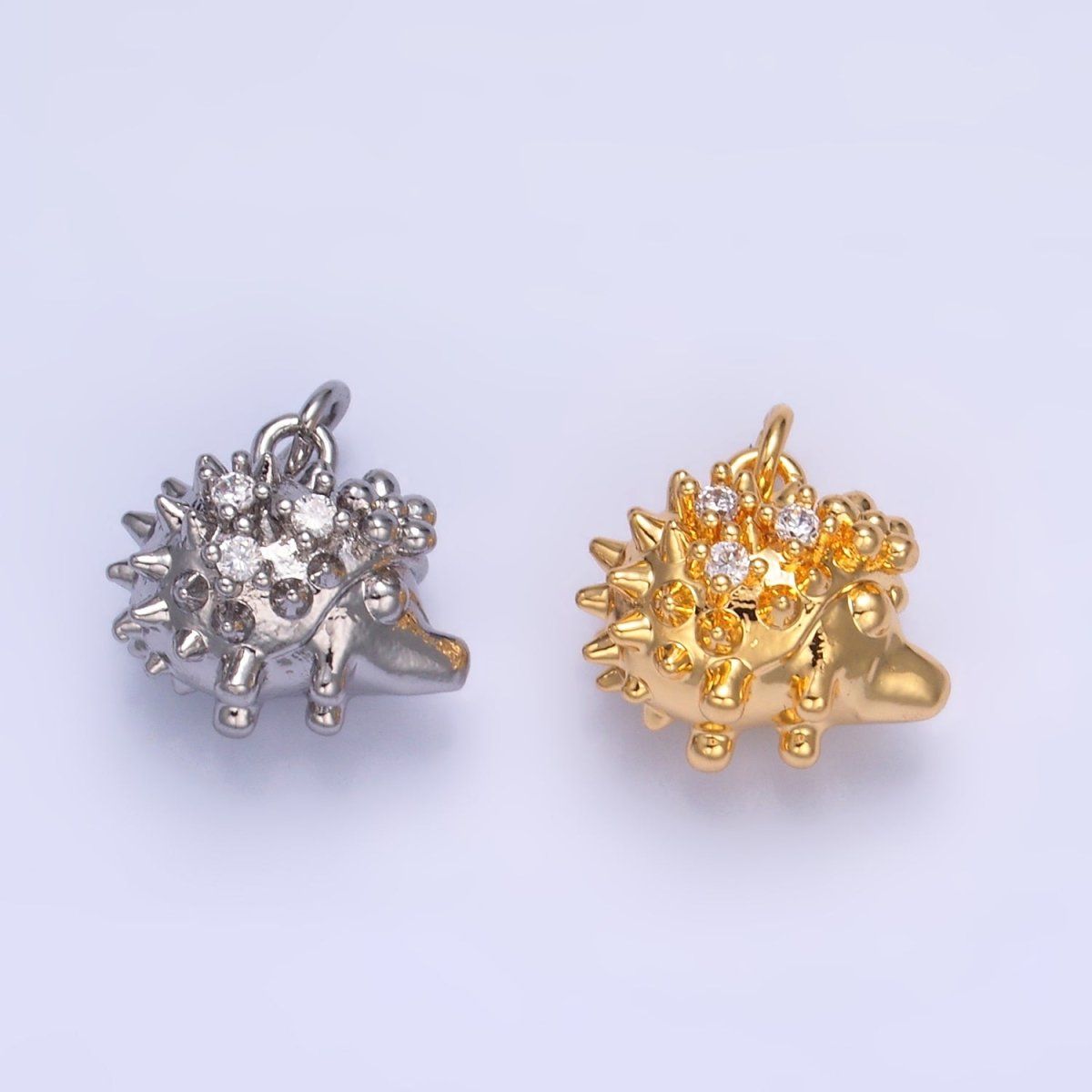 24K Gold Filled CZ Porcupine Hedgehog Animal 3D Multidimensional Charm in Gold & Silver | W380
