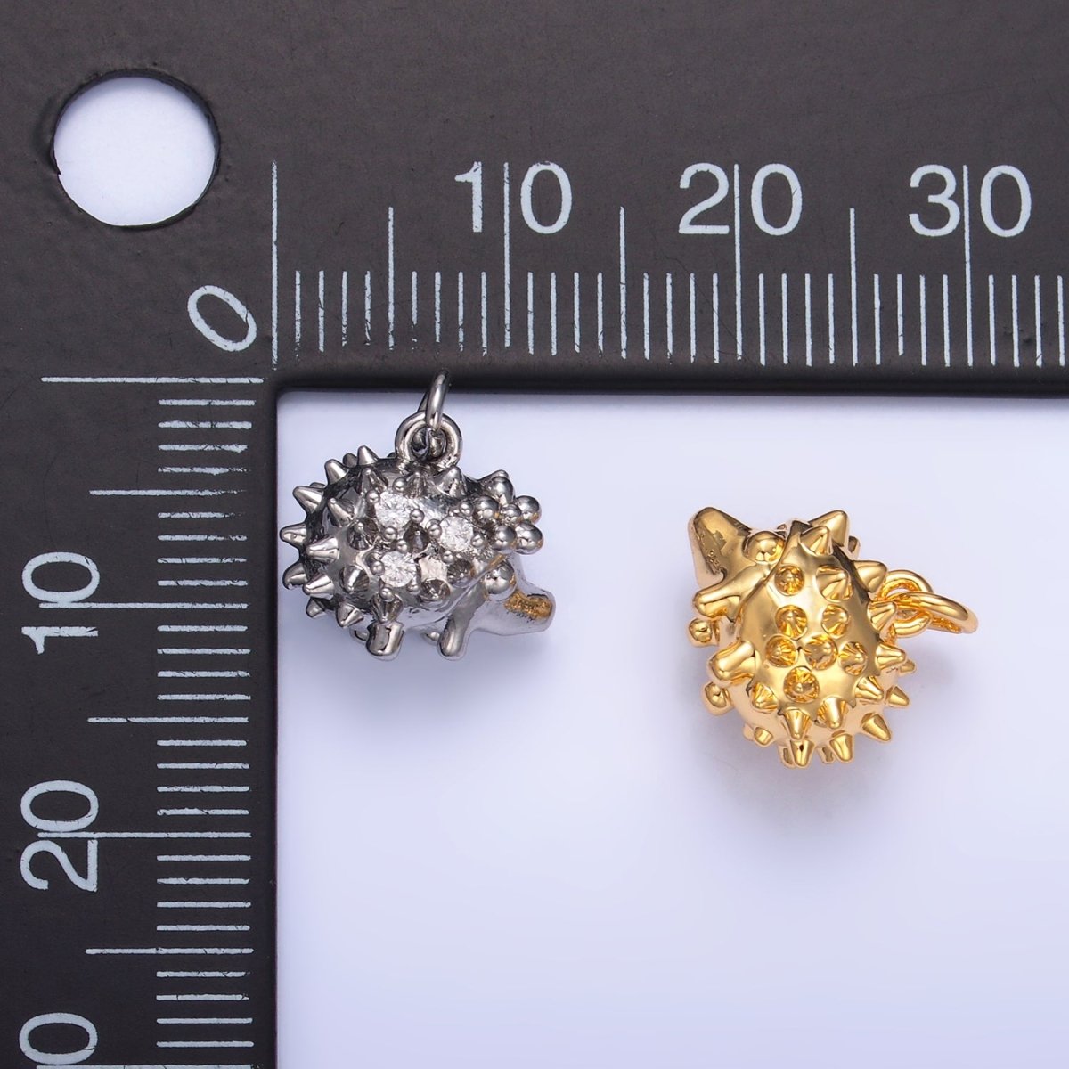 24K Gold Filled CZ Porcupine Hedgehog Animal 3D Multidimensional Charm in Gold & Silver | W380