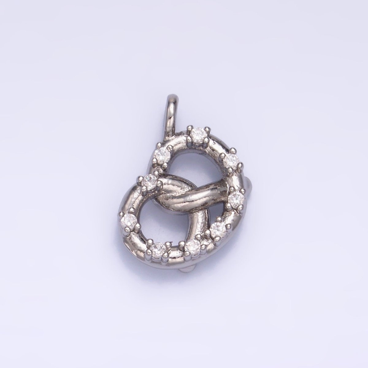 24K Gold Filled CZ Pretzel Pastry Food Charm in Gold & Silver | W340