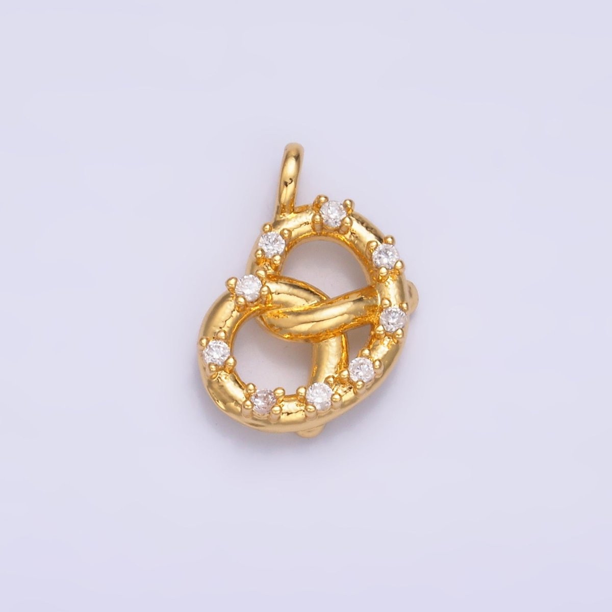 24K Gold Filled CZ Pretzel Pastry Food Charm in Gold & Silver | W340