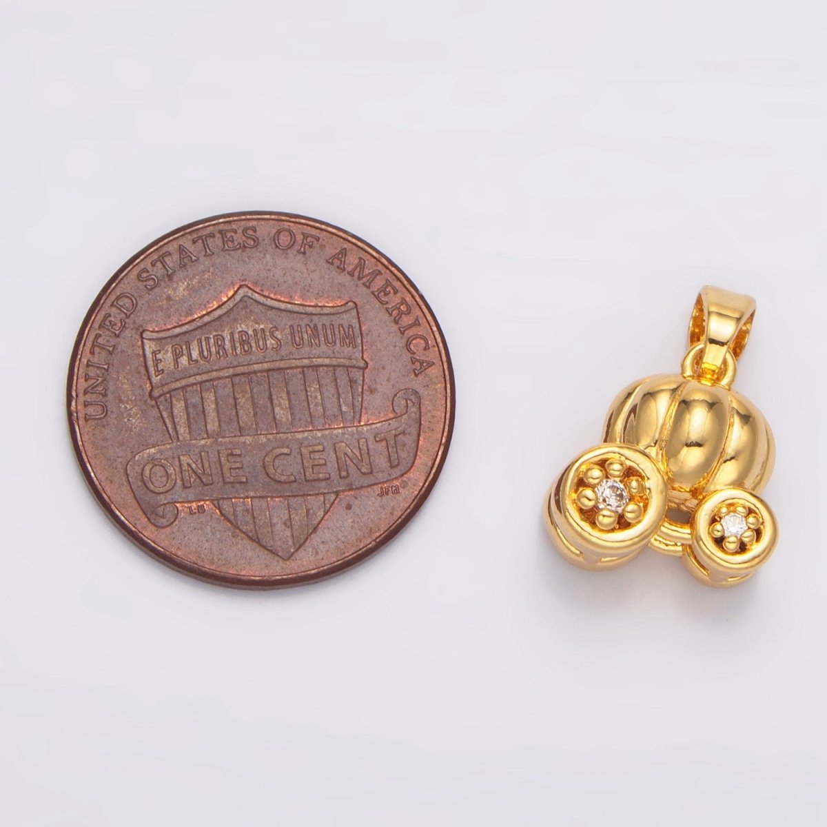 24K Gold Filled CZ Pumpkin Fruit Carriage Multidimensional 3D Charm in Gold & Silver | AA1031