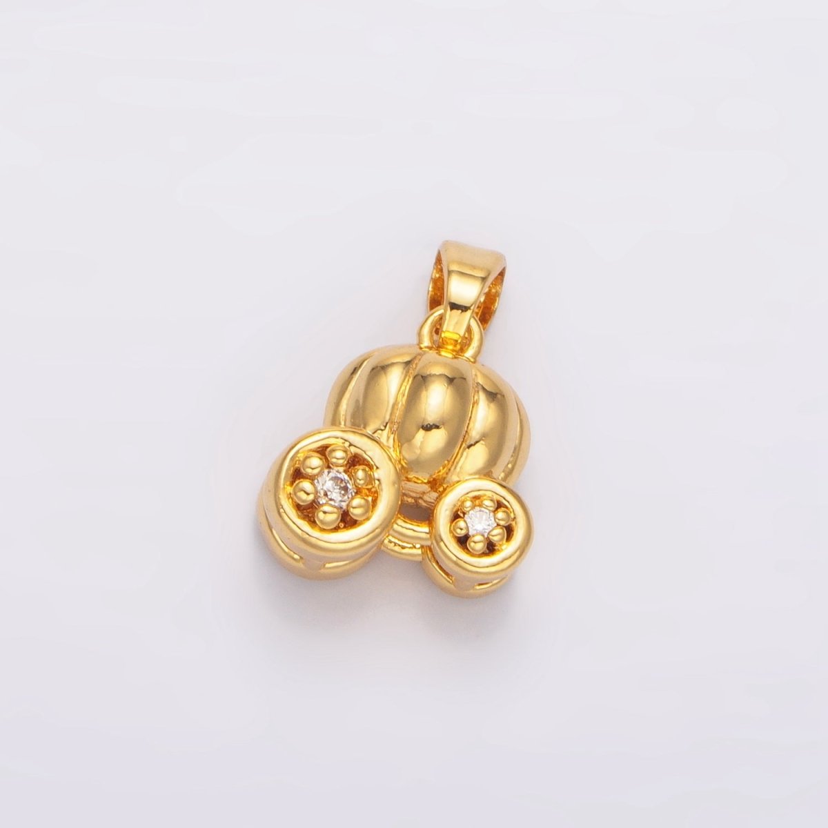 24K Gold Filled CZ Pumpkin Fruit Carriage Multidimensional 3D Charm in Gold & Silver | AA1031