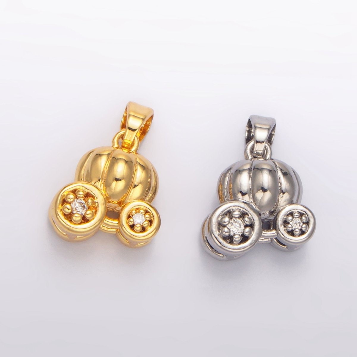 24K Gold Filled CZ Pumpkin Fruit Carriage Multidimensional 3D Charm in Gold & Silver | AA1031