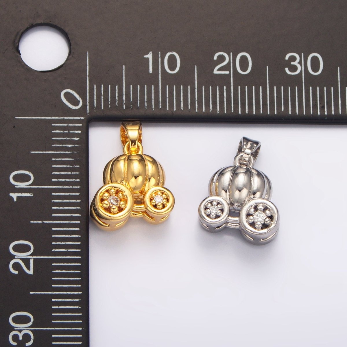 24K Gold Filled CZ Pumpkin Fruit Carriage Multidimensional 3D Charm in Gold & Silver | AA1031