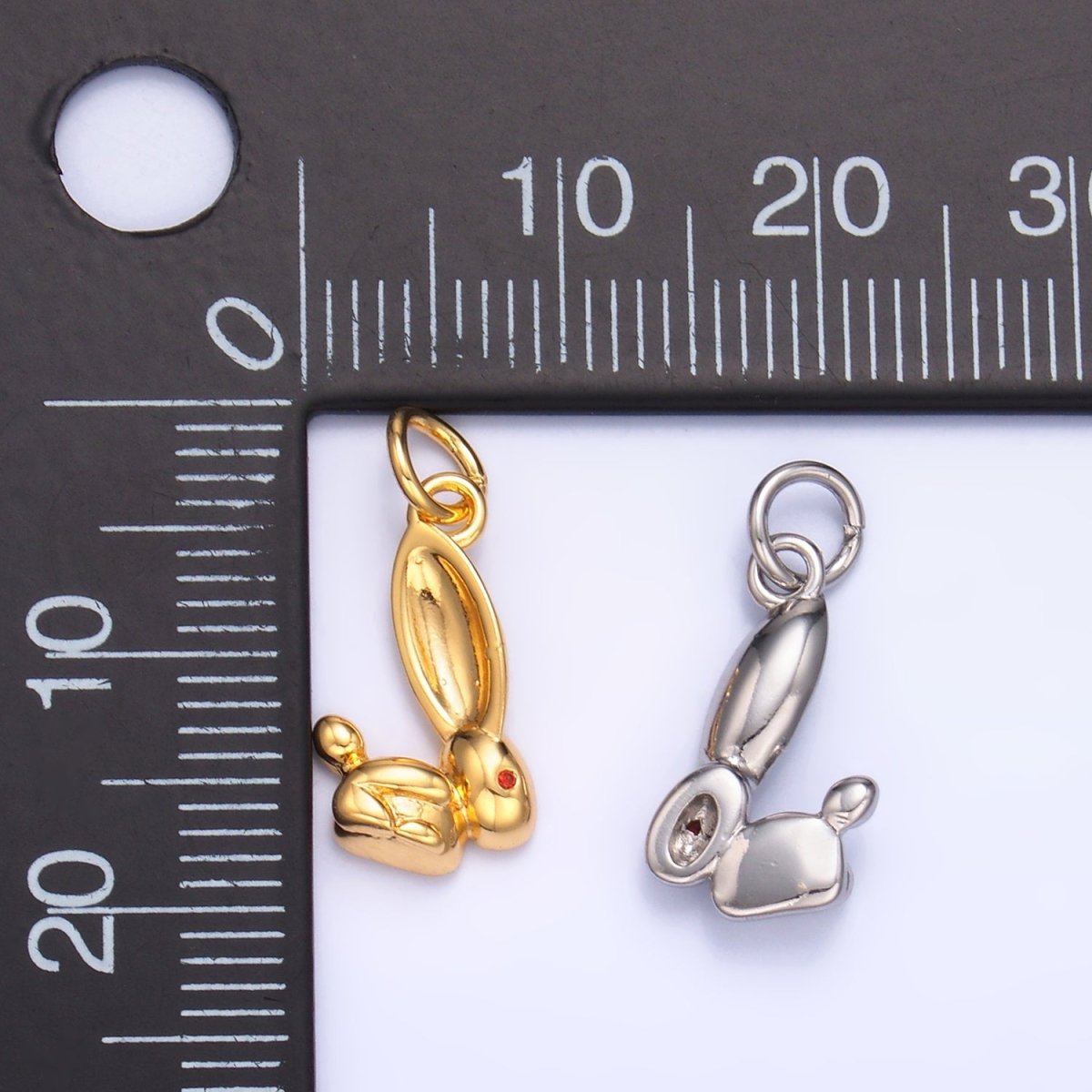 24K Gold Filled CZ Rabbit Bunny Multidimensional 3D Charm in Gold & Silver | M174