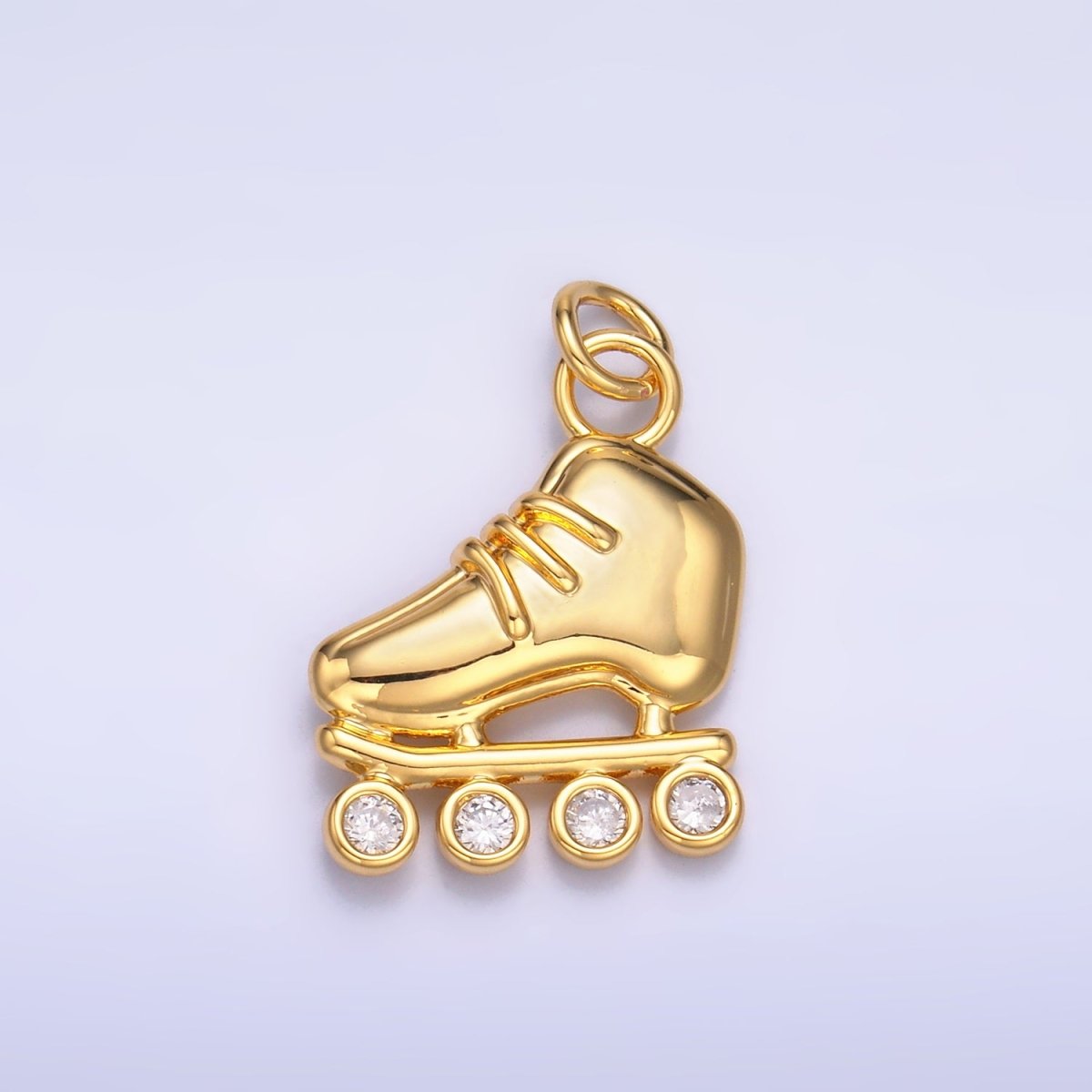 24K Gold Filled CZ Roller Skate Shoes Charm in Gold & Silver | W337