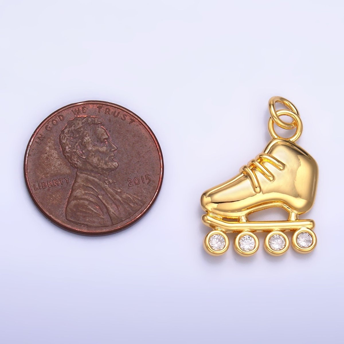 24K Gold Filled CZ Roller Skate Shoes Charm in Gold & Silver | W337