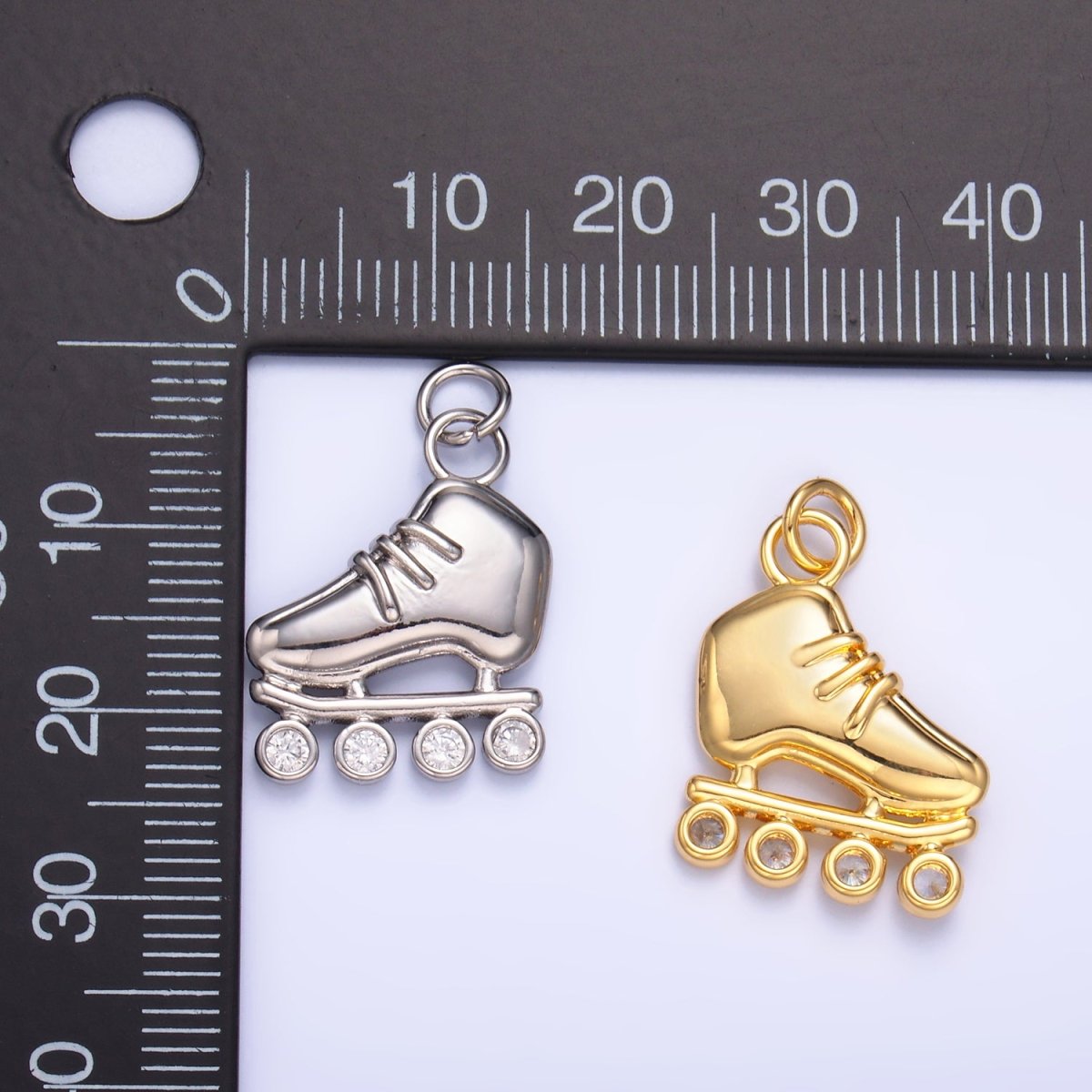 24K Gold Filled CZ Roller Skate Shoes Charm in Gold & Silver | W337