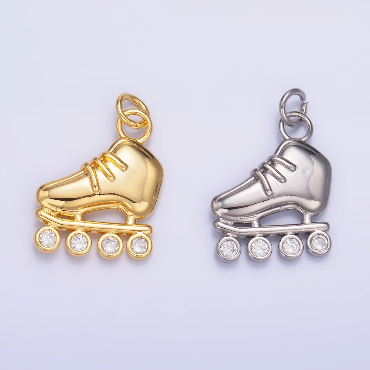 24K Gold Filled CZ Roller Skate Shoes Charm in Gold & Silver | W337