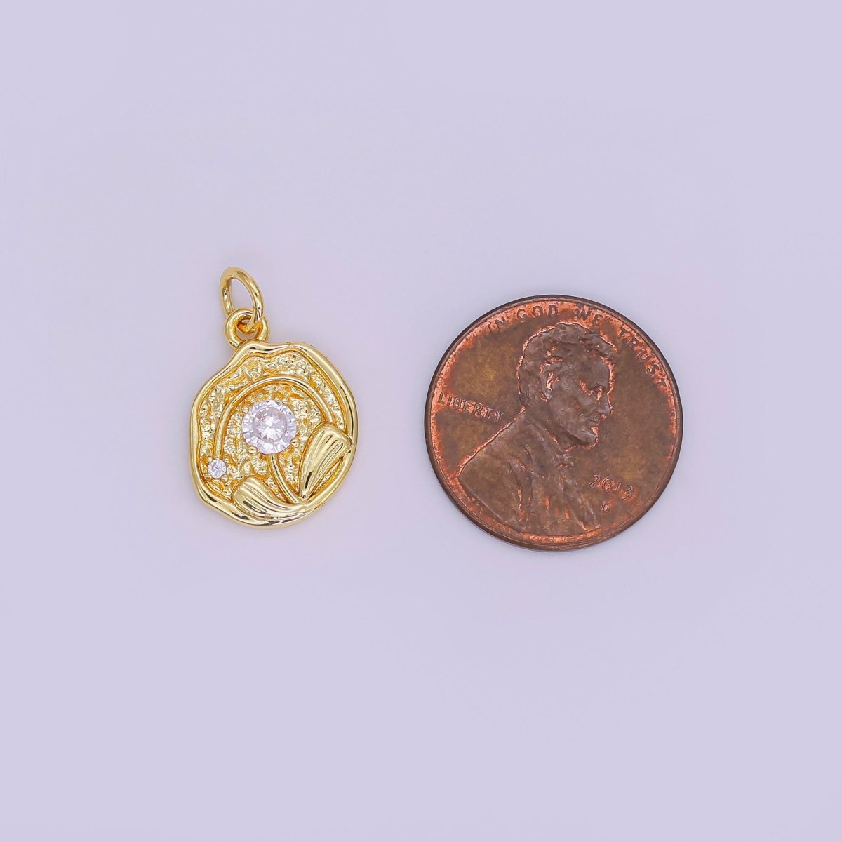 24K Gold Filled CZ Rose Flower Hammered Round Charm | AF423 - DLUXCA