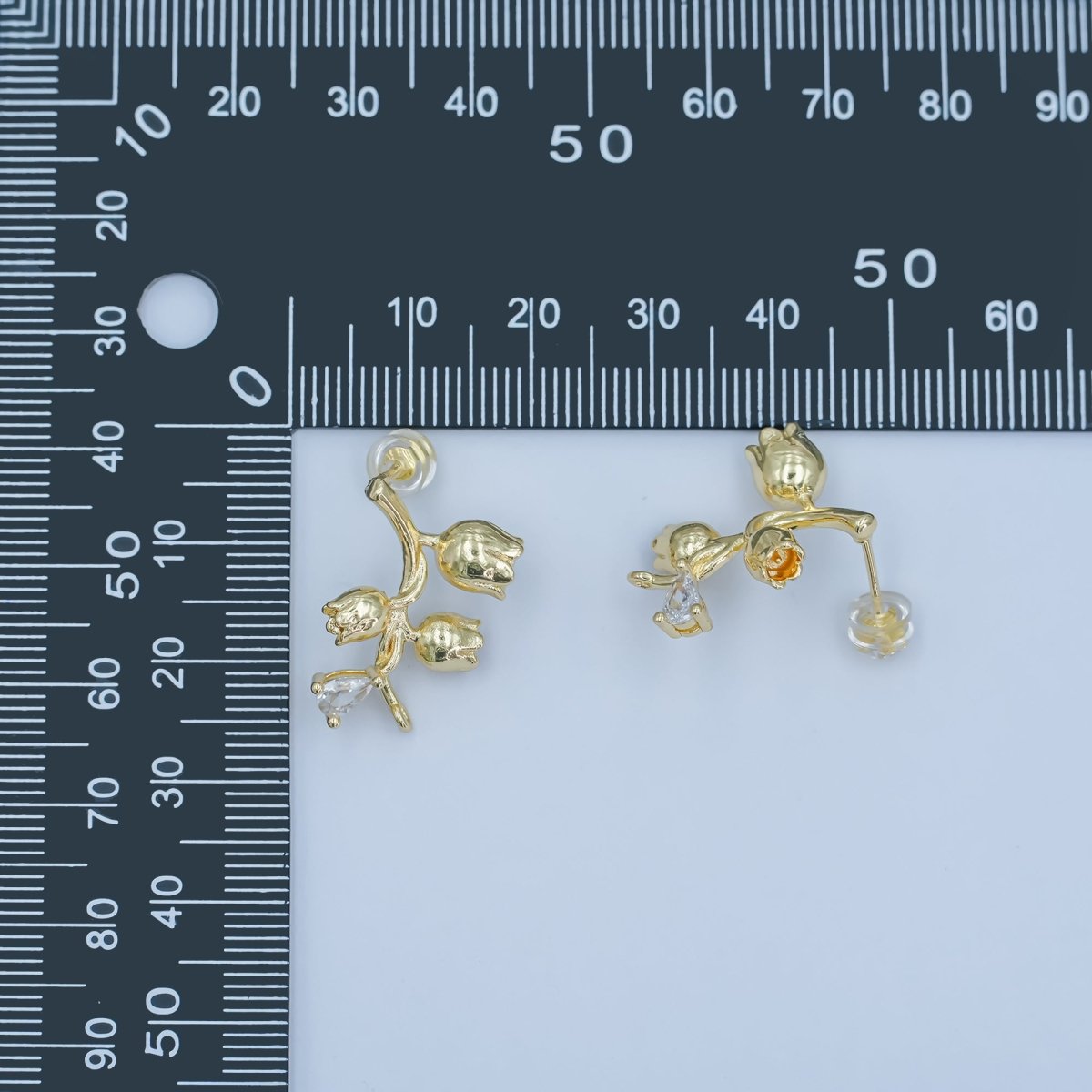 24K Gold Filled CZ Rose Flower Stud Drop Earrings | Z1132 - DLUXCA