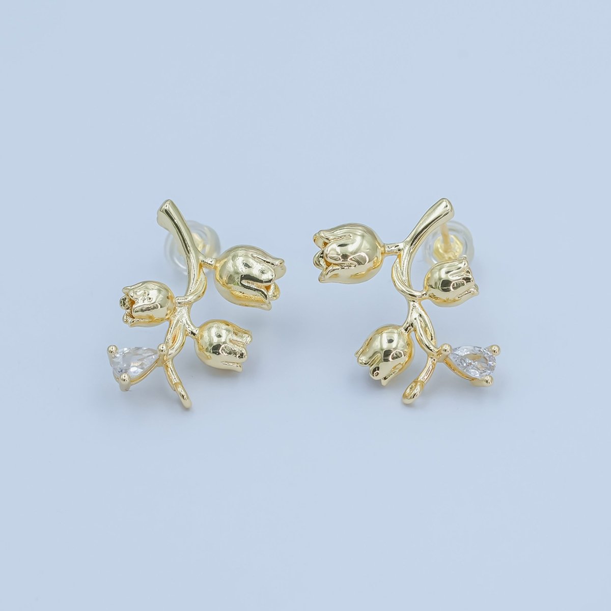 24K Gold Filled CZ Rose Flower Stud Drop Earrings | Z1132 - DLUXCA