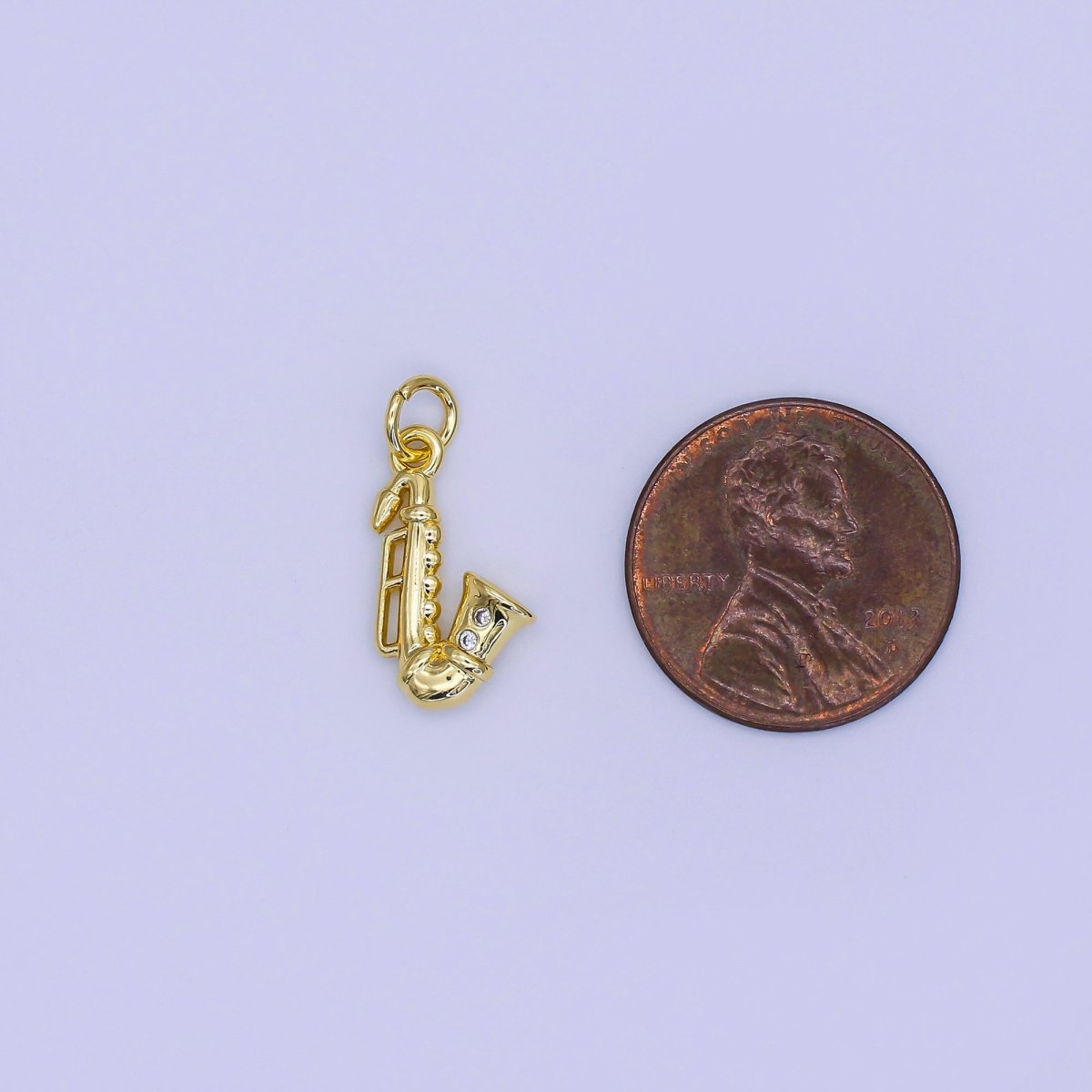 24K Gold Filled CZ Saxophone Jazz Musical Instrument Multidimensional 3D Charm | AJ315 - DLUXCA