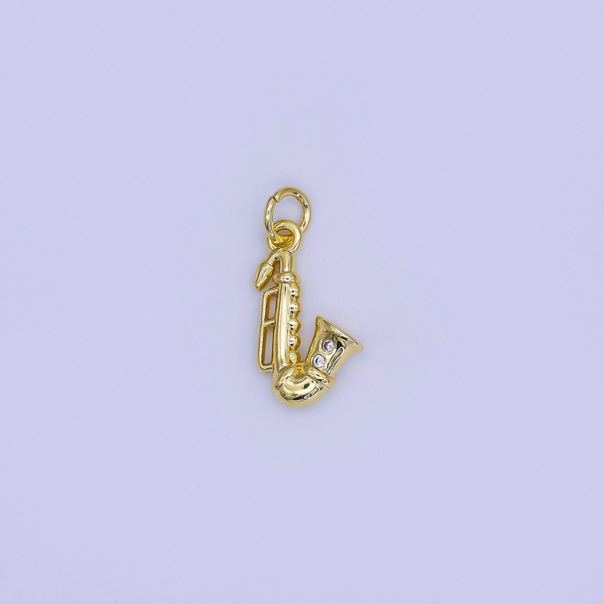 24K Gold Filled CZ Saxophone Jazz Musical Instrument Multidimensional 3D Charm | AJ315 - DLUXCA