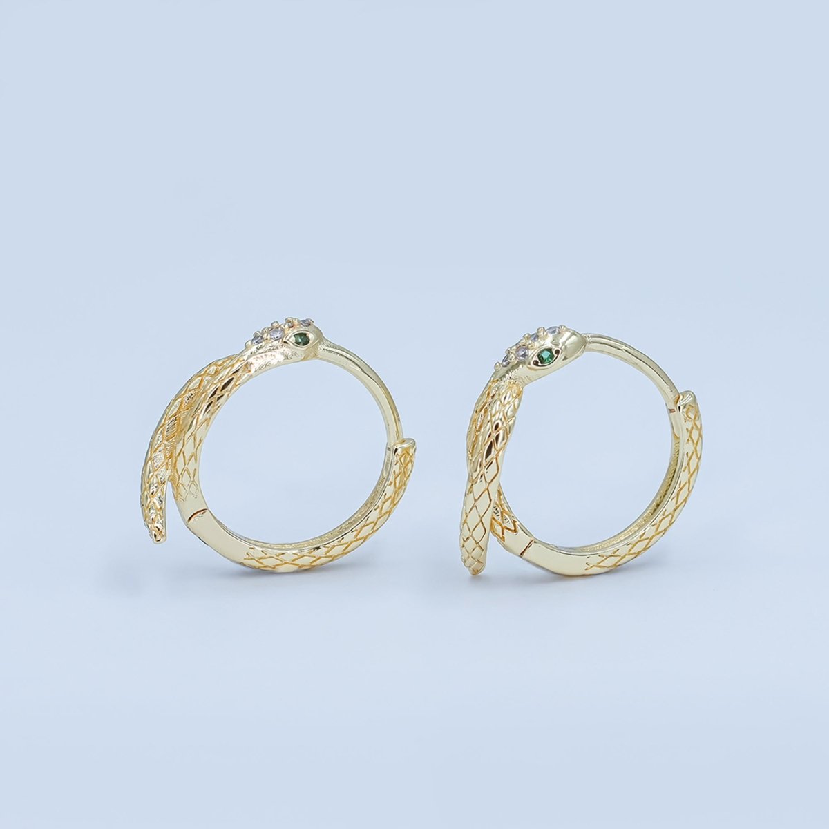 24K Gold Filled CZ Scaled Snake Circular Huggie Hoop Earrings | AB745 - DLUXCA