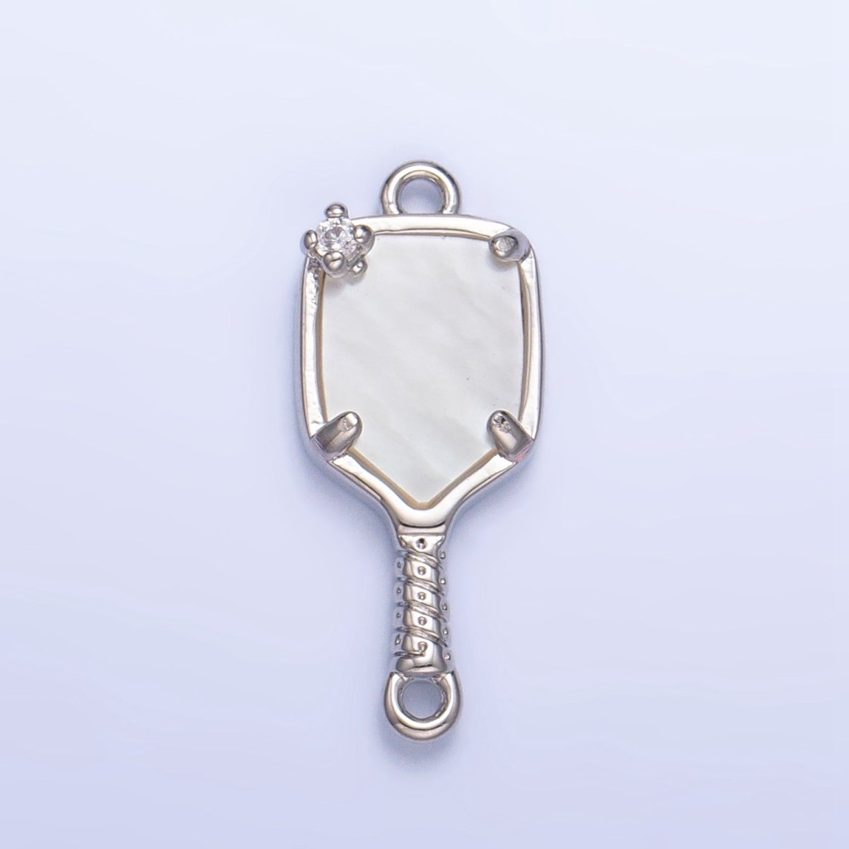 24K Gold Filled CZ Shell Pearl Pickle Ball Racket Pendant in Gold & Silver | F730