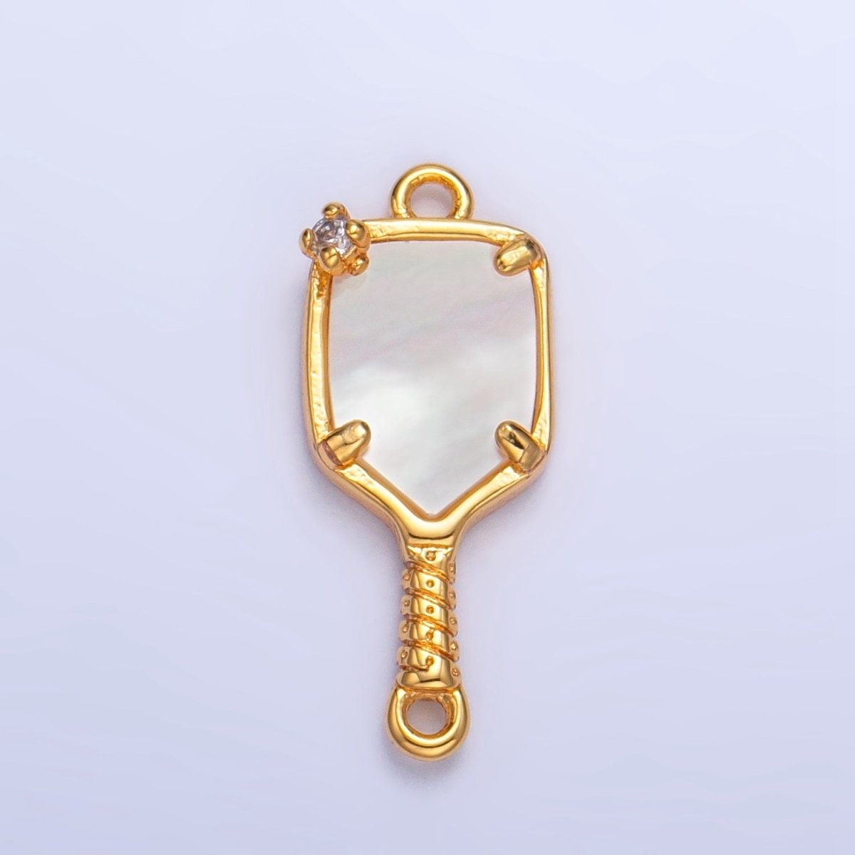 24K Gold Filled CZ Shell Pearl Pickle Ball Racket Pendant in Gold & Silver | F730
