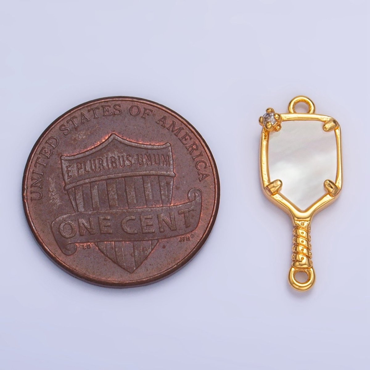 24K Gold Filled CZ Shell Pearl Pickle Ball Racket Pendant in Gold & Silver | F730