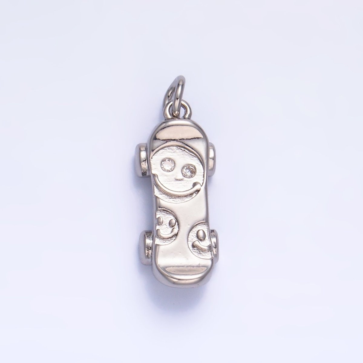 24K Gold Filled CZ Smiley Face Skateboard Charm in Gold & Silver | W792