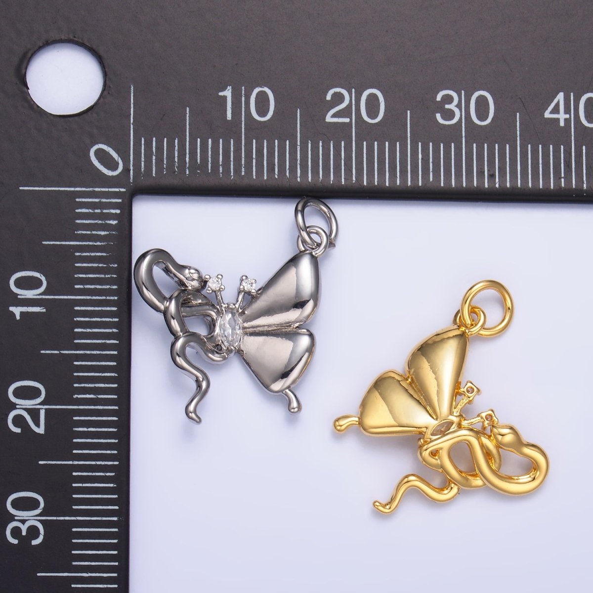 24K Gold Filled CZ Snake Butterfly Charm in Gold & Silver | M176