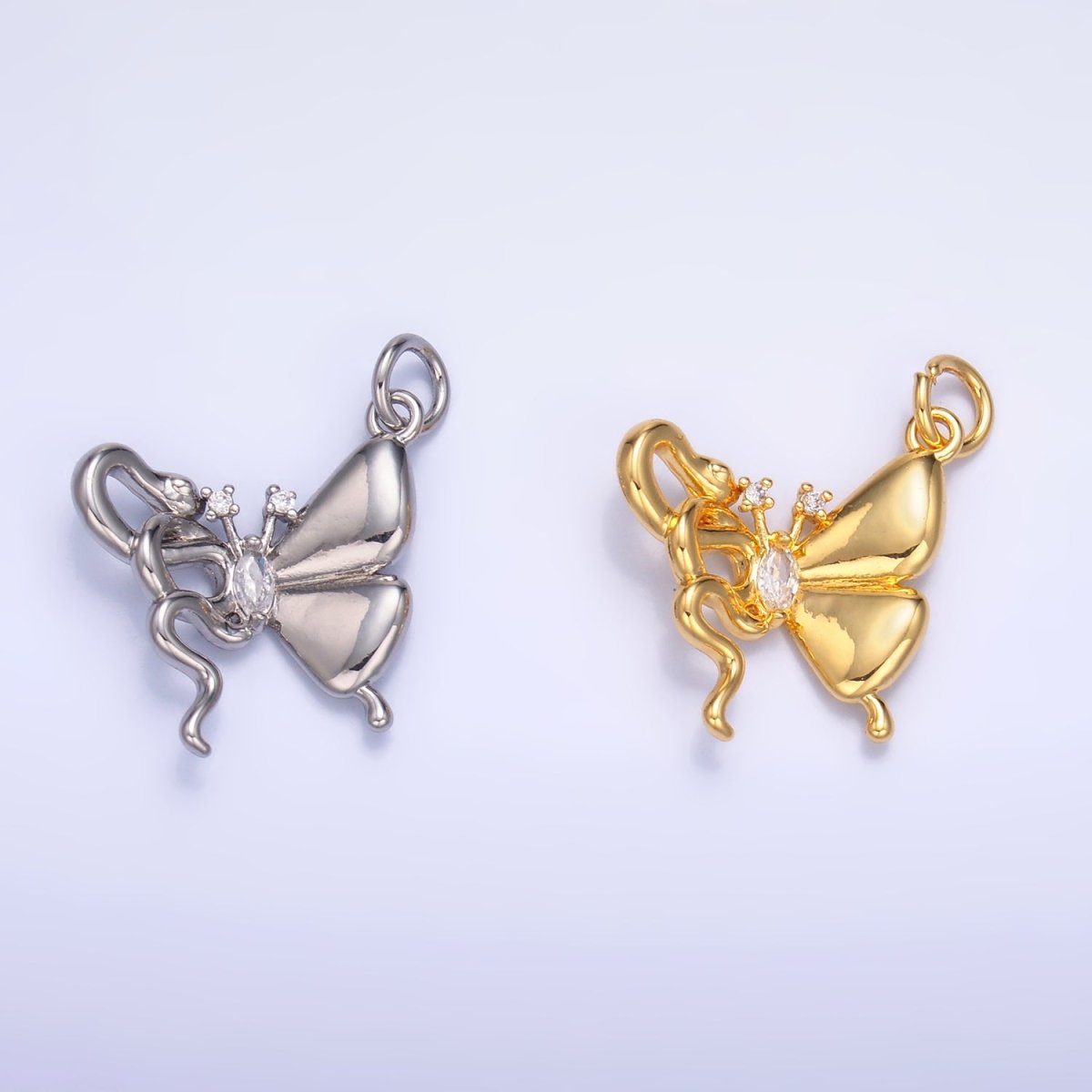 24K Gold Filled CZ Snake Butterfly Charm in Gold & Silver | M176