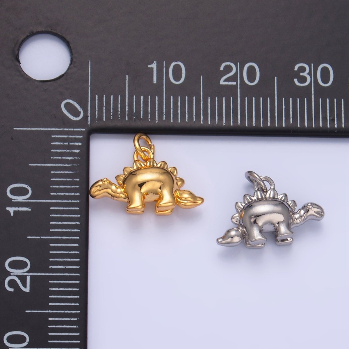 24K Gold Filled CZ Spiked Stegosaurus Dinosaur Multidimensional 3D Charm in Gold & Silver | W139