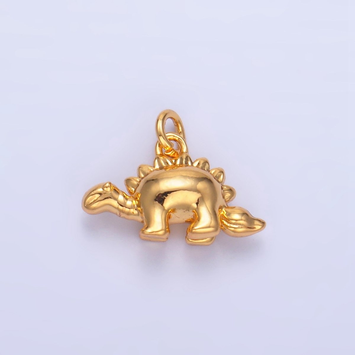24K Gold Filled CZ Spiked Stegosaurus Dinosaur Multidimensional 3D Charm in Gold & Silver | W139