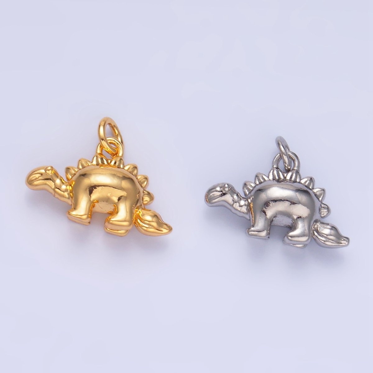 24K Gold Filled CZ Spiked Stegosaurus Dinosaur Multidimensional 3D Charm in Gold & Silver | W139