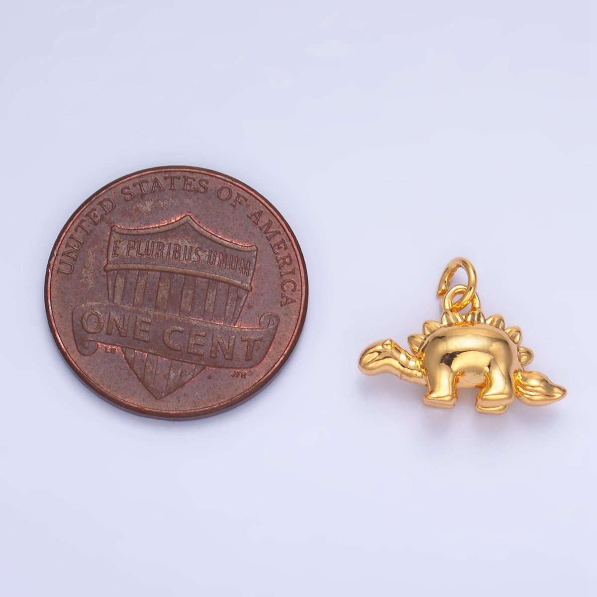 24K Gold Filled CZ Spiked Stegosaurus Dinosaur Multidimensional 3D Charm in Gold & Silver | W139