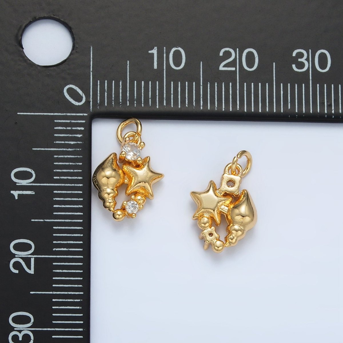 24K Gold Filled CZ Star Clam Shell Sea Foam Ocean Charm | AC165 - DLUXCA
