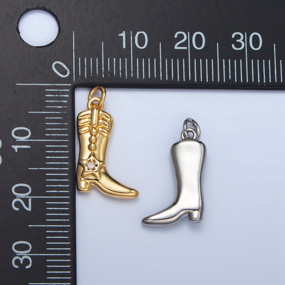 24K Gold Filled CZ Star Cowboy Boots Charm in Gold & Silver | W079