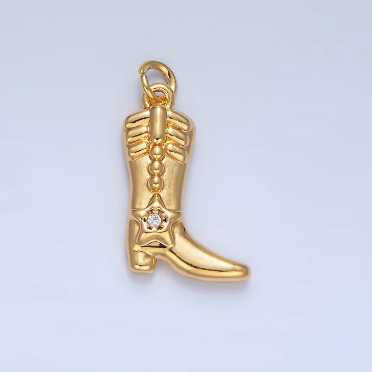 24K Gold Filled CZ Star Cowboy Boots Charm in Gold & Silver | W079