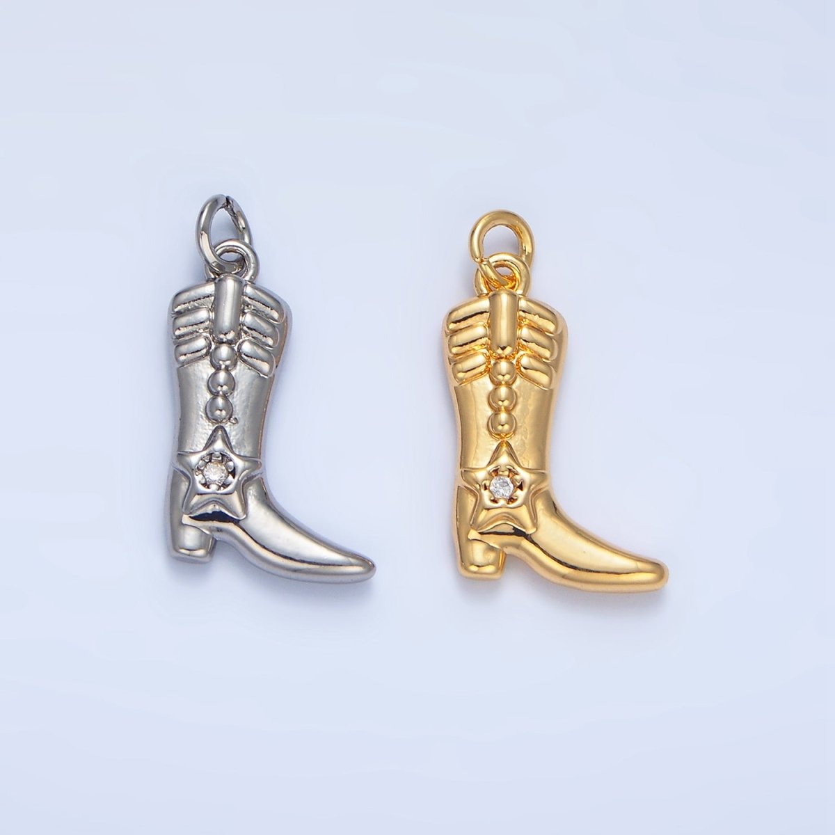 24K Gold Filled CZ Star Cowboy Boots Charm in Gold & Silver | W079