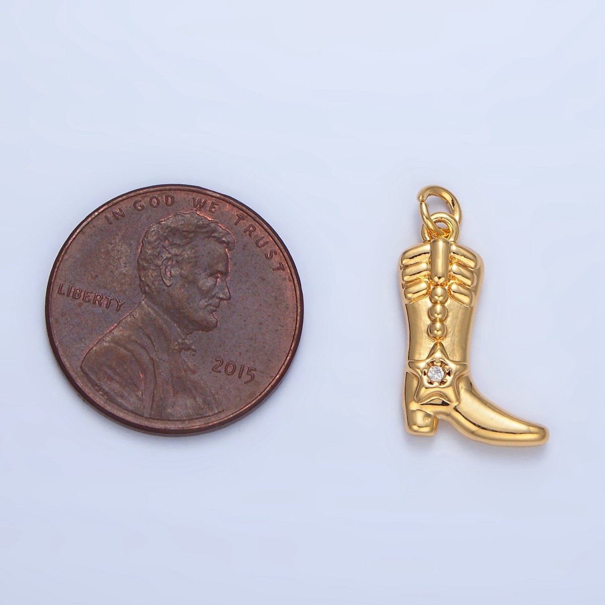 24K Gold Filled CZ Star Cowboy Boots Charm in Gold & Silver | W079