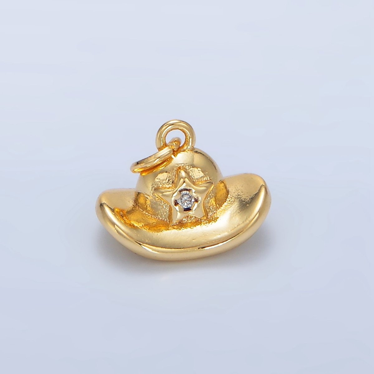 24K Gold Filled CZ Star Sheriff Hat Charm in Gold & Silver | W012