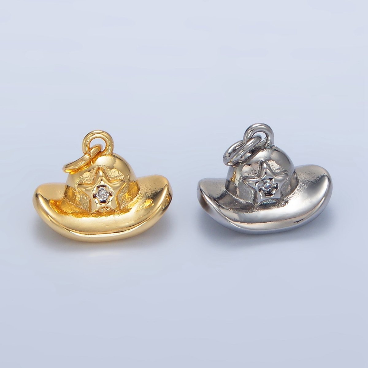 24K Gold Filled CZ Star Sheriff Hat Charm in Gold & Silver | W012