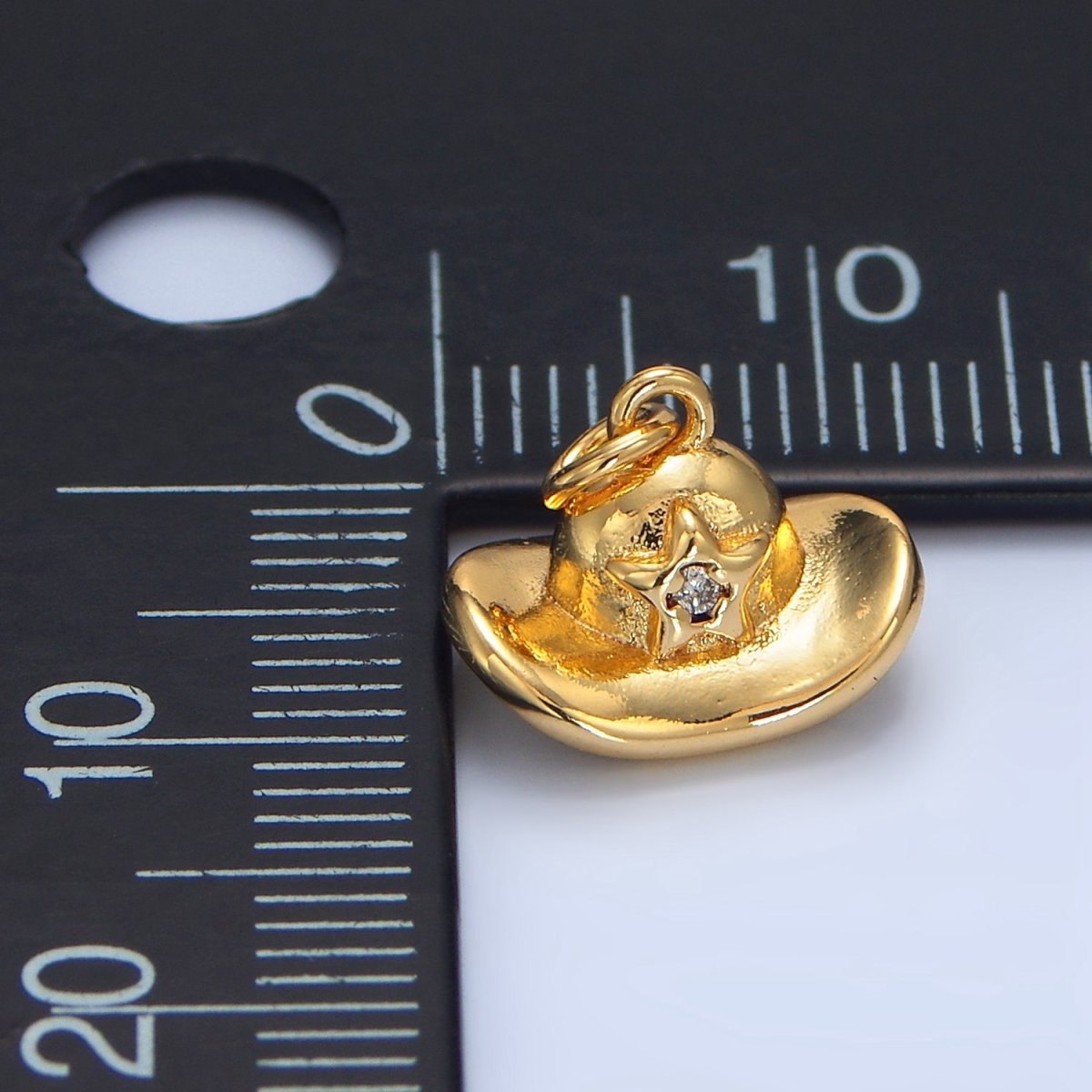 24K Gold Filled CZ Star Sheriff Hat Charm in Gold & Silver | W012
