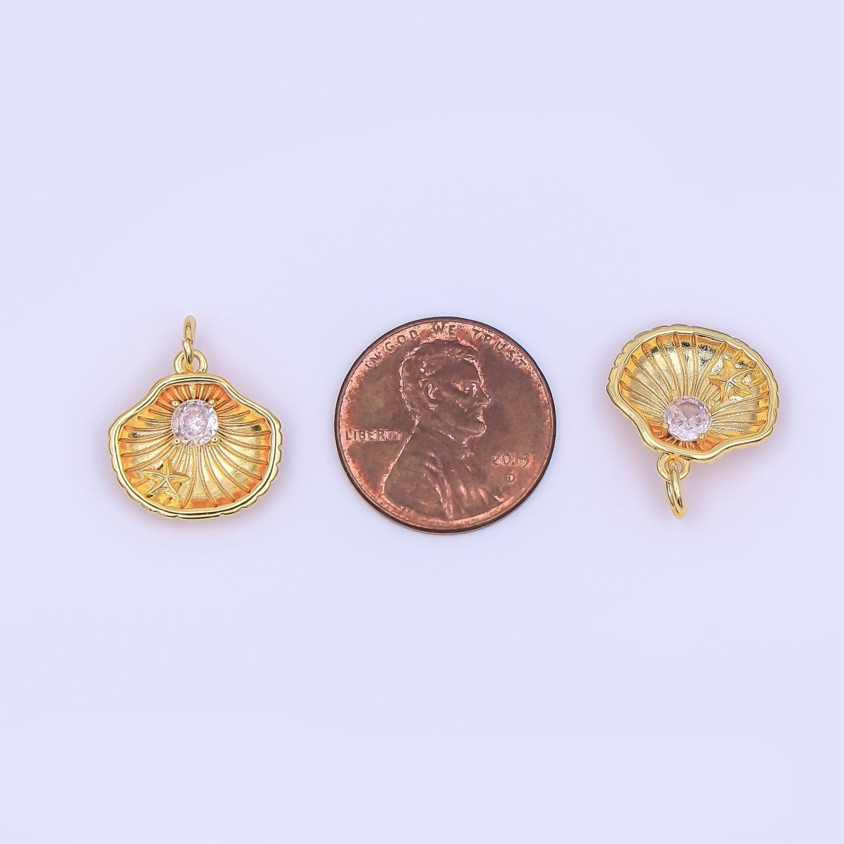 24K Gold Filled CZ Starfish Cockle Sea Shell Charm | AJ294 - DLUXCA