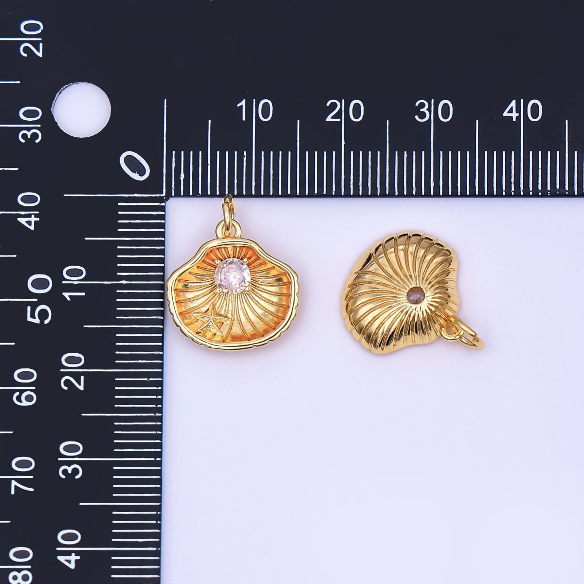 24K Gold Filled CZ Starfish Cockle Sea Shell Charm | AJ294 - DLUXCA