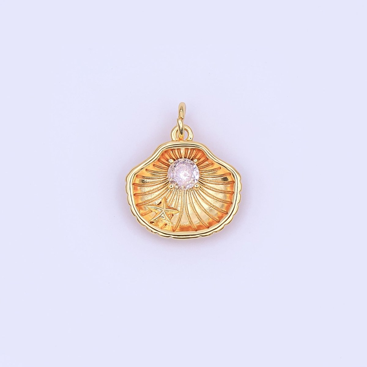 24K Gold Filled CZ Starfish Cockle Sea Shell Charm | AJ294 - DLUXCA