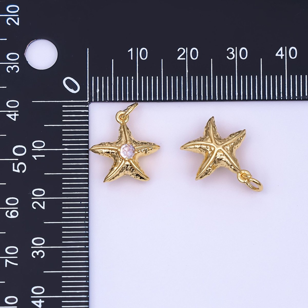 24K Gold Filled CZ Starfish Textured 3D Multidimensional Charm | N738 - DLUXCA