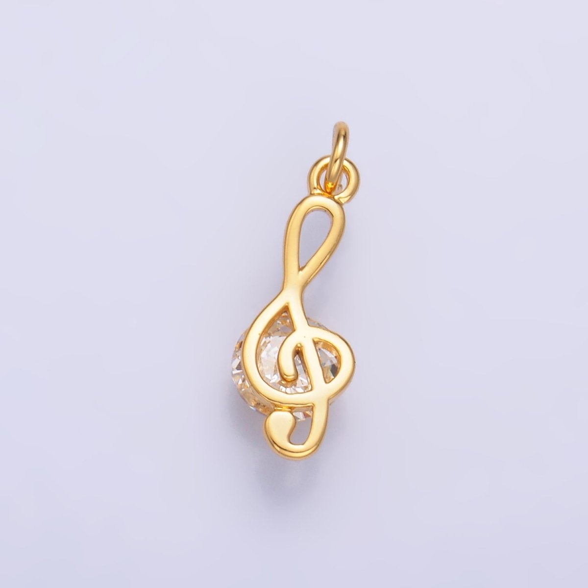 24K Gold Filled CZ Treble Clef Musical Note Charm in Gold & Silver | W890