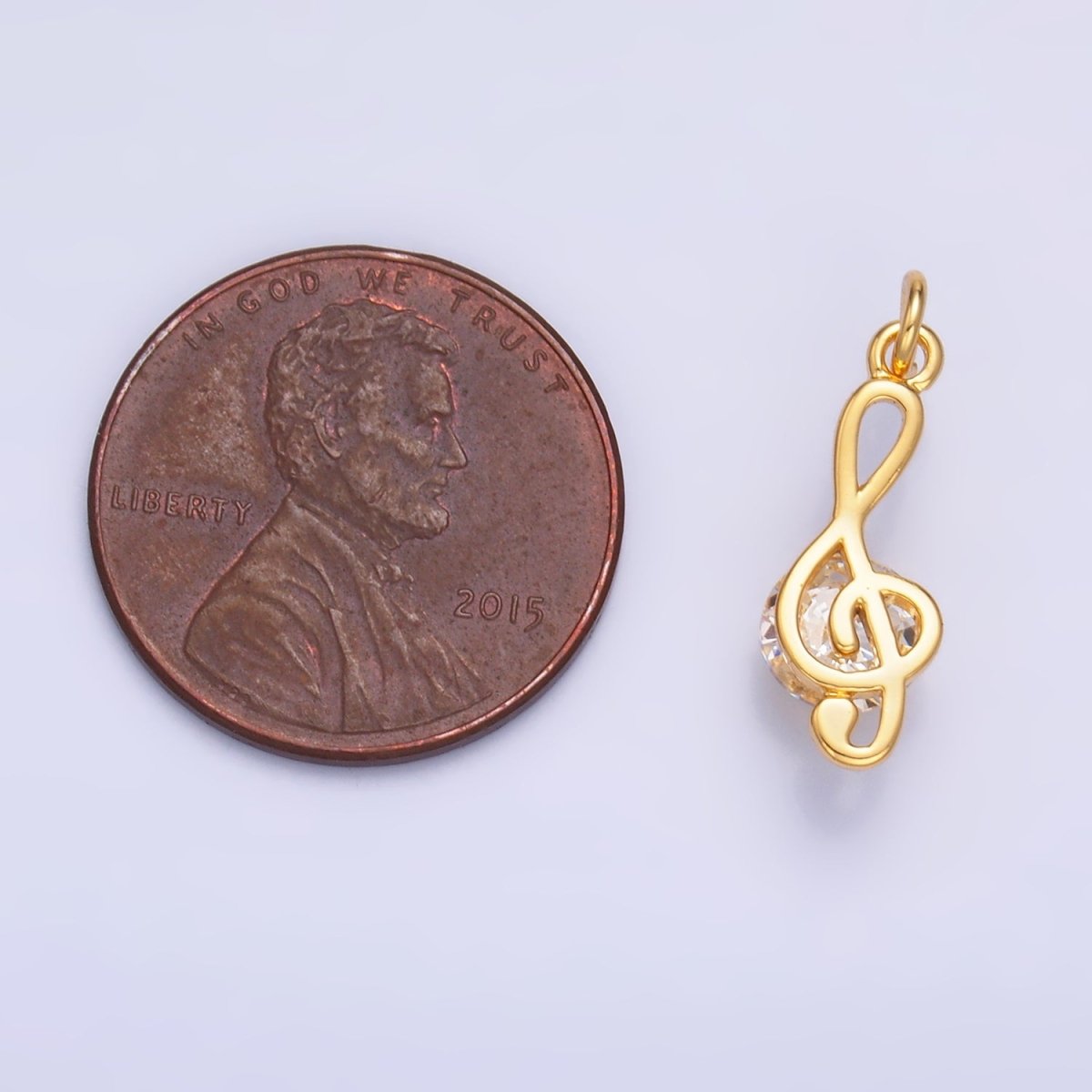 24K Gold Filled CZ Treble Clef Musical Note Charm in Gold & Silver | W890