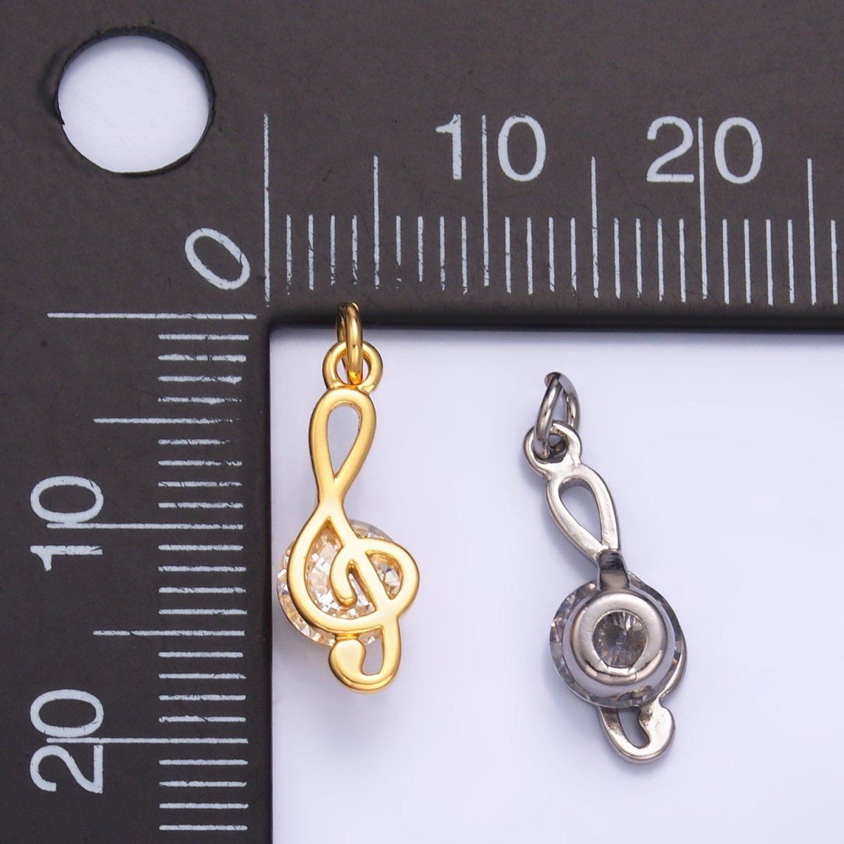 24K Gold Filled CZ Treble Clef Musical Note Charm in Gold & Silver | W890