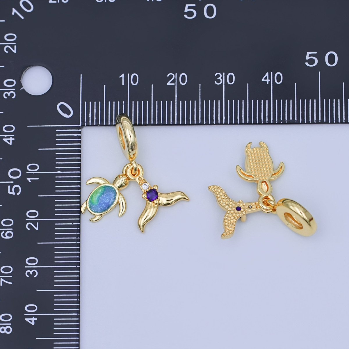 24K Gold Filled CZ Turtle Fish Tail Rondelle Drop Pendant | AF421 - DLUXCA